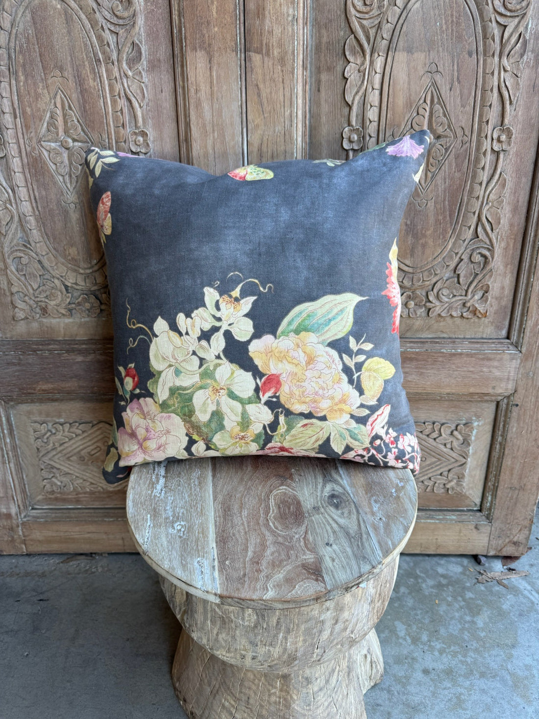 Handmade Gray Floral Pillow