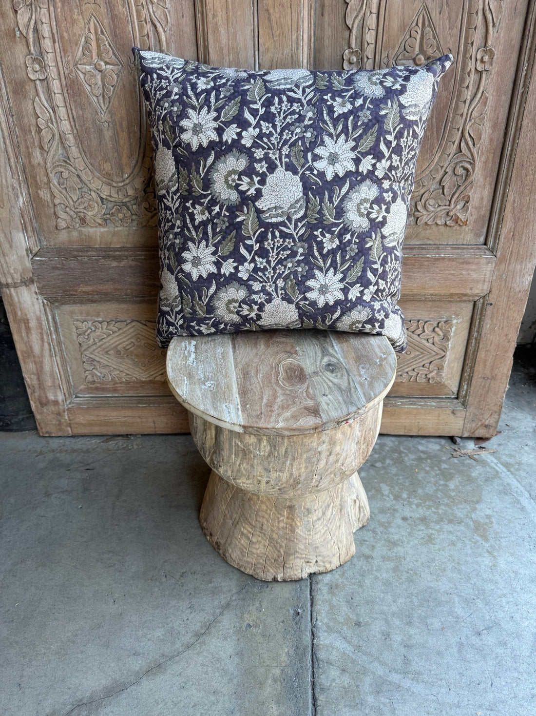 Handmade Brown & White Floral Pillow