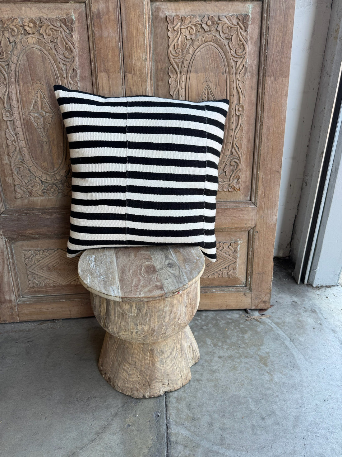 Handmade Woven Black & White Stripped Pillow