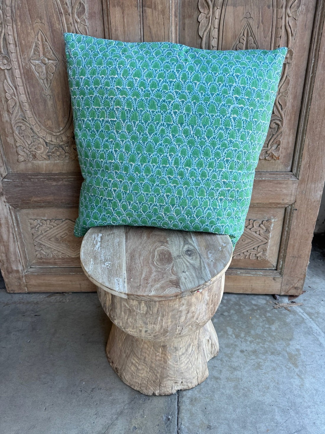 Handmade Block Print Turquoise Pillow