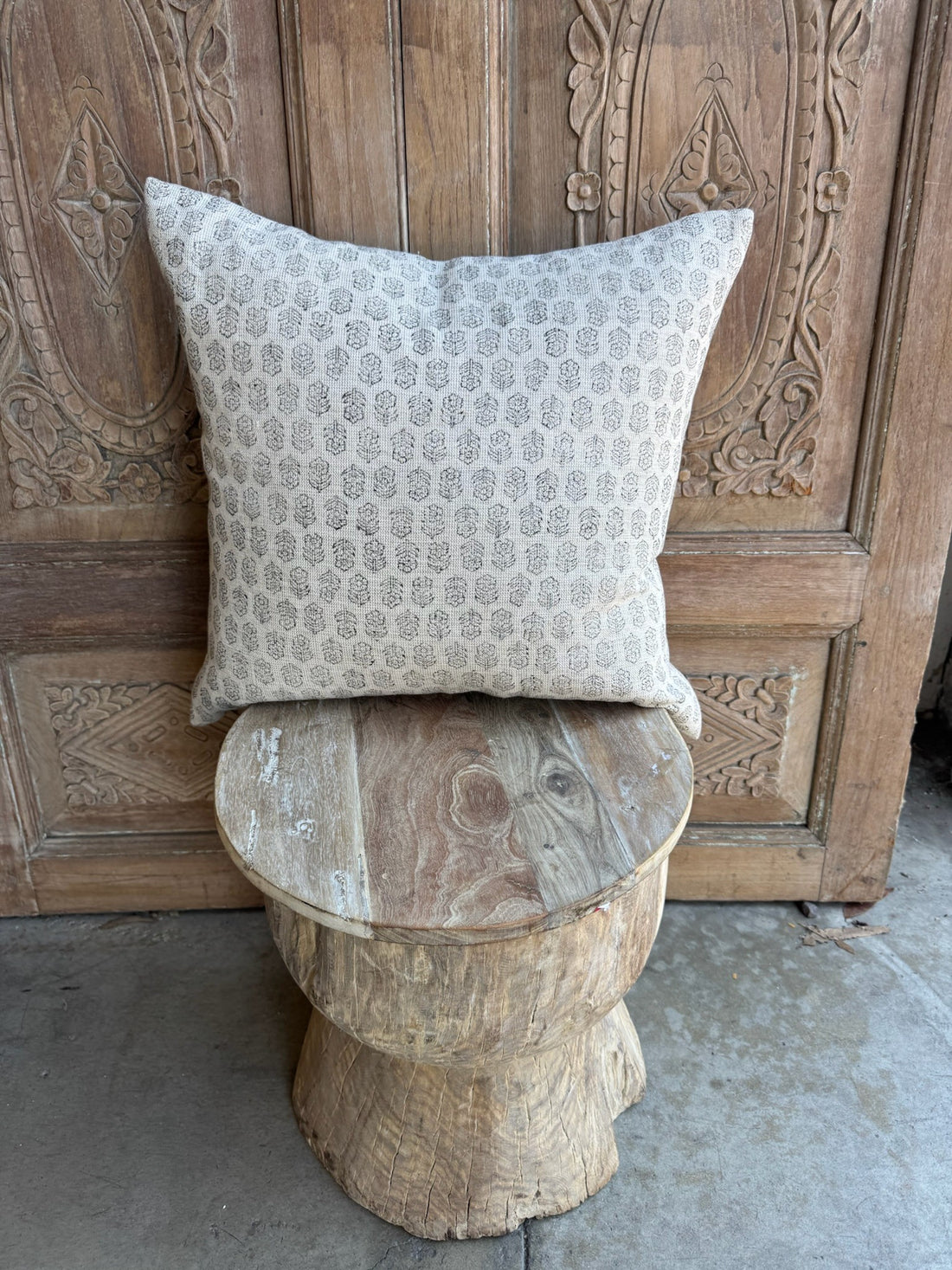 Handmade Block Print Black Floral Decal Pillow