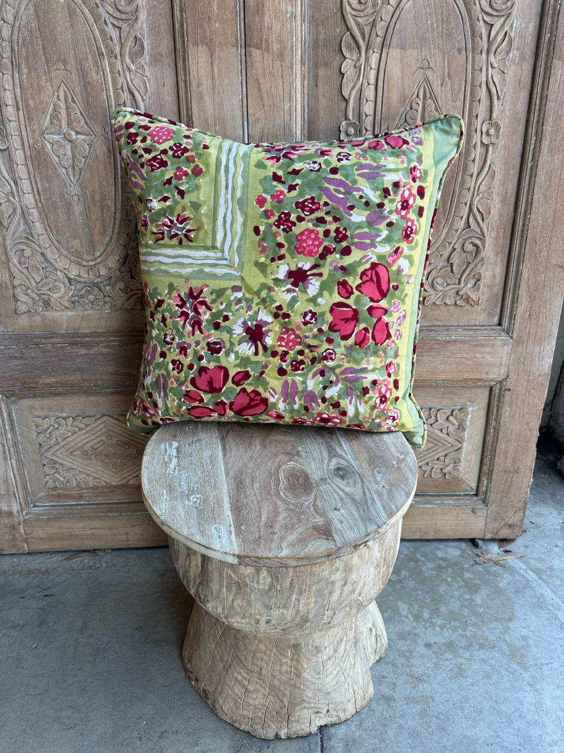 Green & Pink Watercolor Floral Pillow