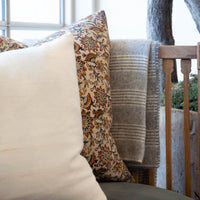 Taupe with Red, Gold and Blue Floral Pillow