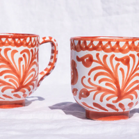 Hand Painted Coral and White Mugs (Set of 2)